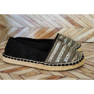 Women Primark Black Silver Bling Beaded Espadrille Flats Shoe Size 8 39